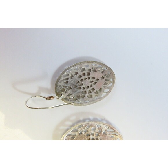 Pre-owned Oval Pierced Plaque Dangle Earrings in Sterling Silver 1 5/8" Drop - Picture 5 of 10